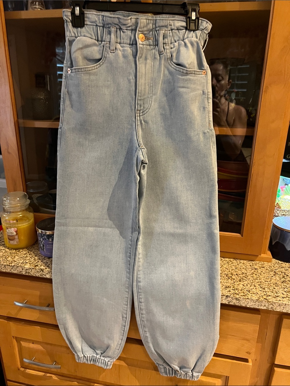 Express Light Blue Women's Elastic Cuff Jeans